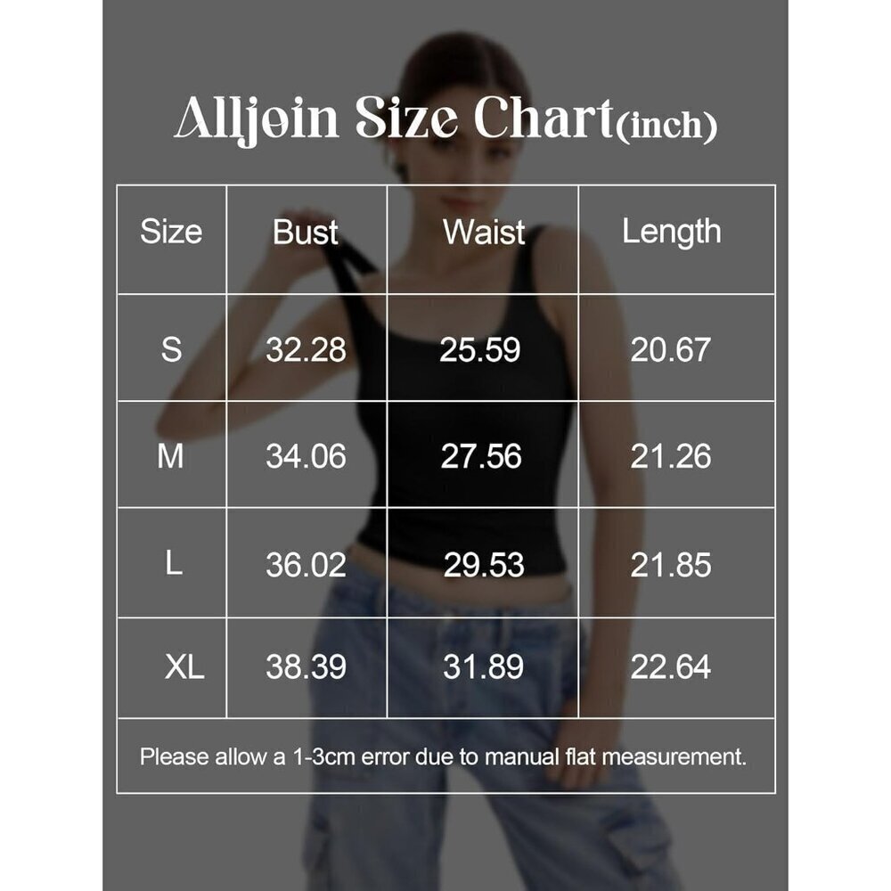 Alljoin Women Black Double Lined Square Neck Sleeveless Tank Top For Workout Gym - Picture 6 of 7